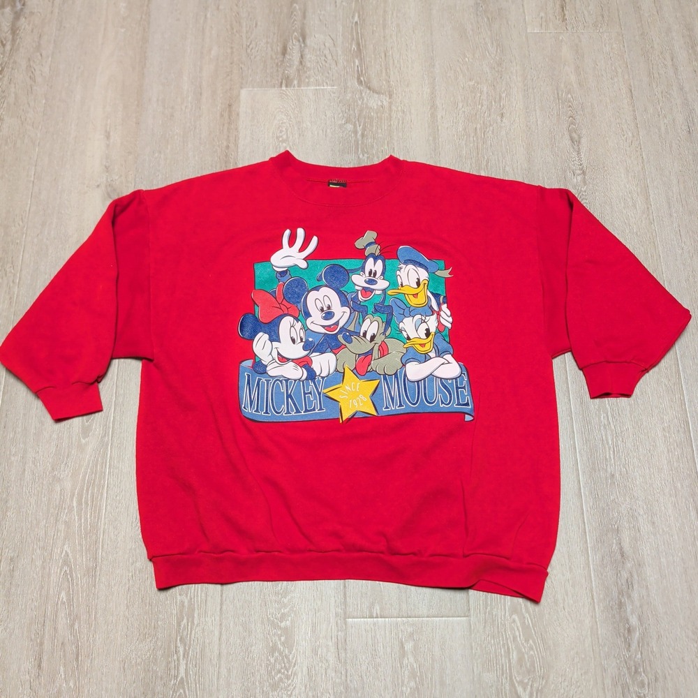 Vintage‎ Brazos Mickey Mouse Sweatshirt Women 3X Red Goofy Donald Duck Pullover